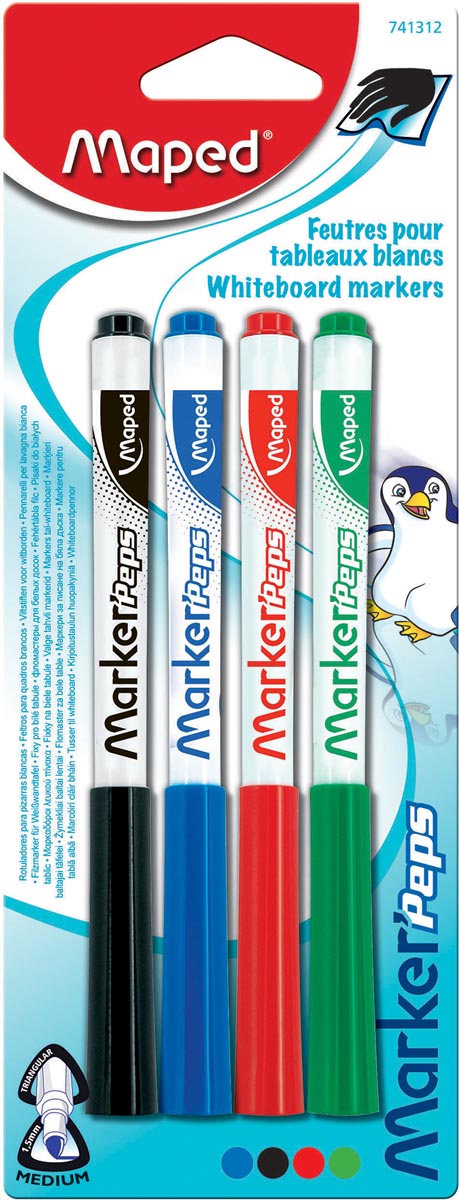 Maped whiteboardmarker Marker&apos;Peps, blister van 4 stuks in geassorteerde kleuren afbeelding
