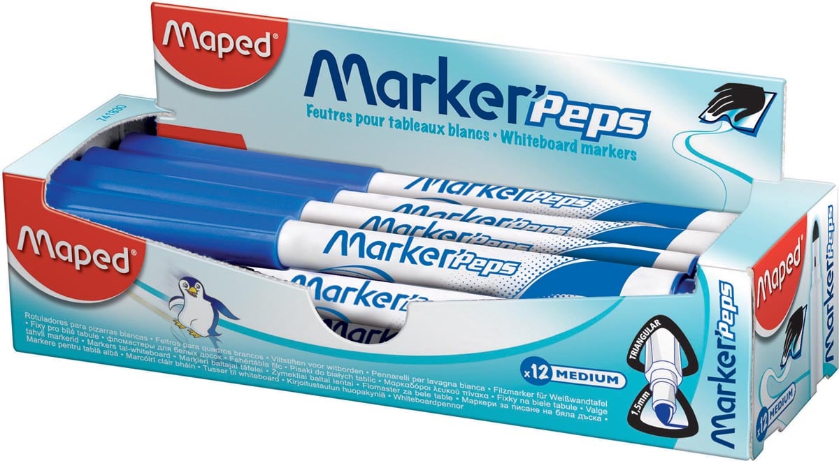 Maped whiteboardmarker Marker&apos;Peps, doos van 12 stuks, blauw afbeelding