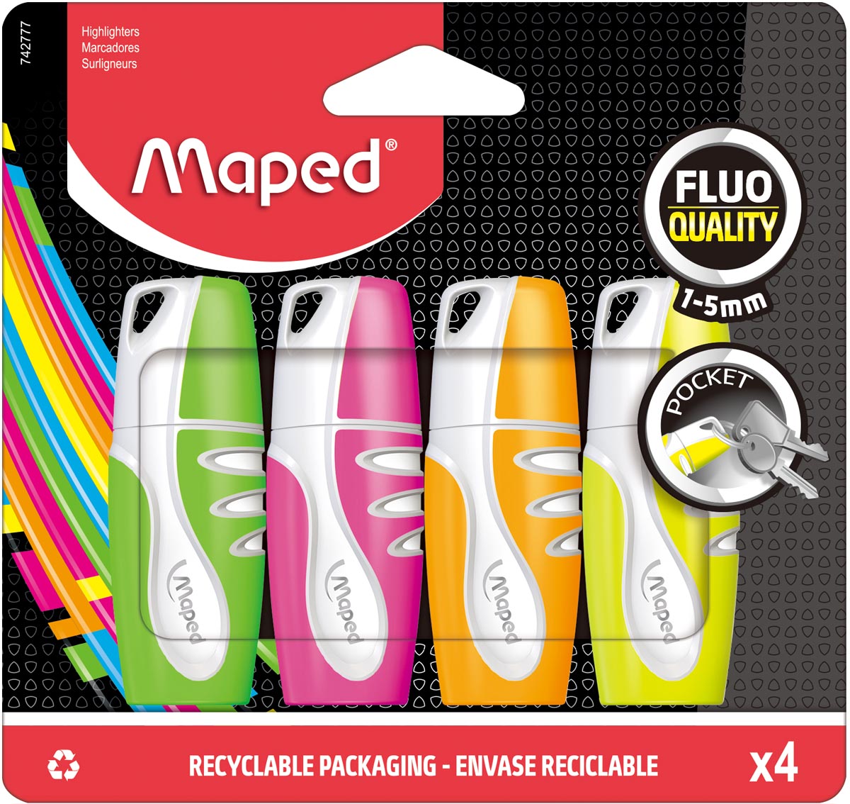 Maped Markeerstift Fluo&apos;Peps Pocket Soft etui van 4 stuks afbeelding