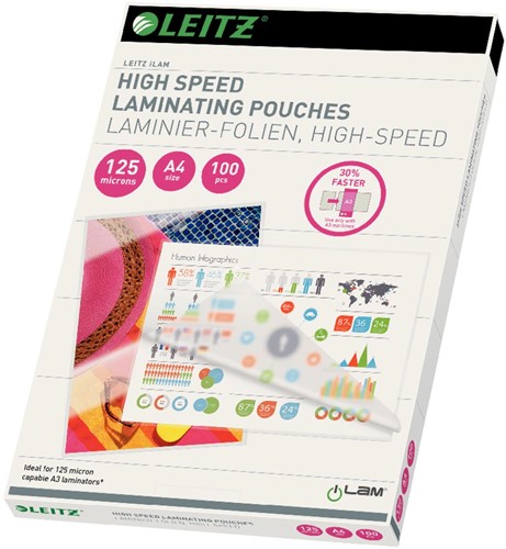 Leitz UDT lamineerhoes ft A4, 250 micron (2 x 125 micron), highspeed, pak van 100 stuks