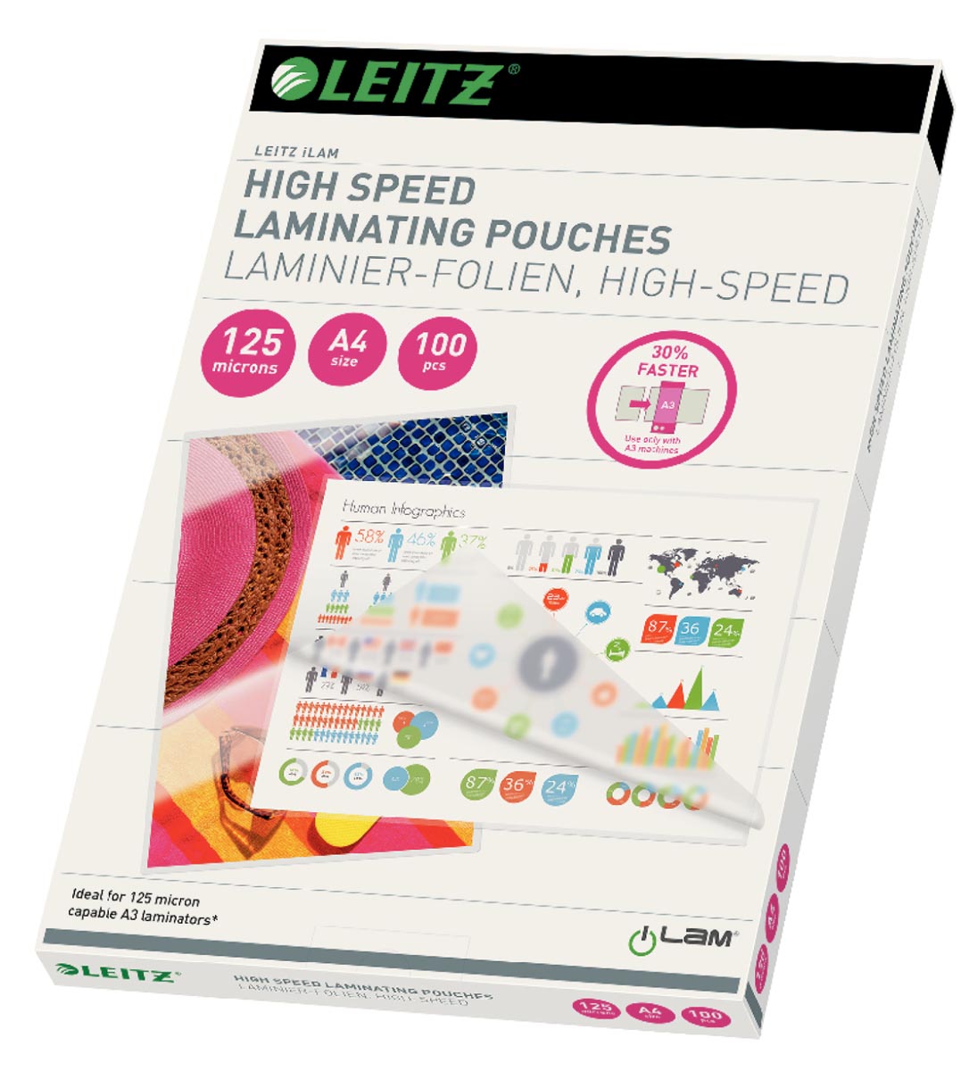 Leitz UDT lamineerhoes ft A4, 250 micron (2 x 125 micron), highspeed, pak van 100 stuks afbeelding