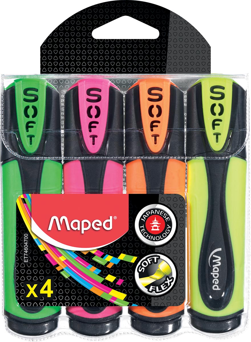 Maped Fluo'Peps markeerstift Soft, blister met 4 stuks in geassorteerde kleuren