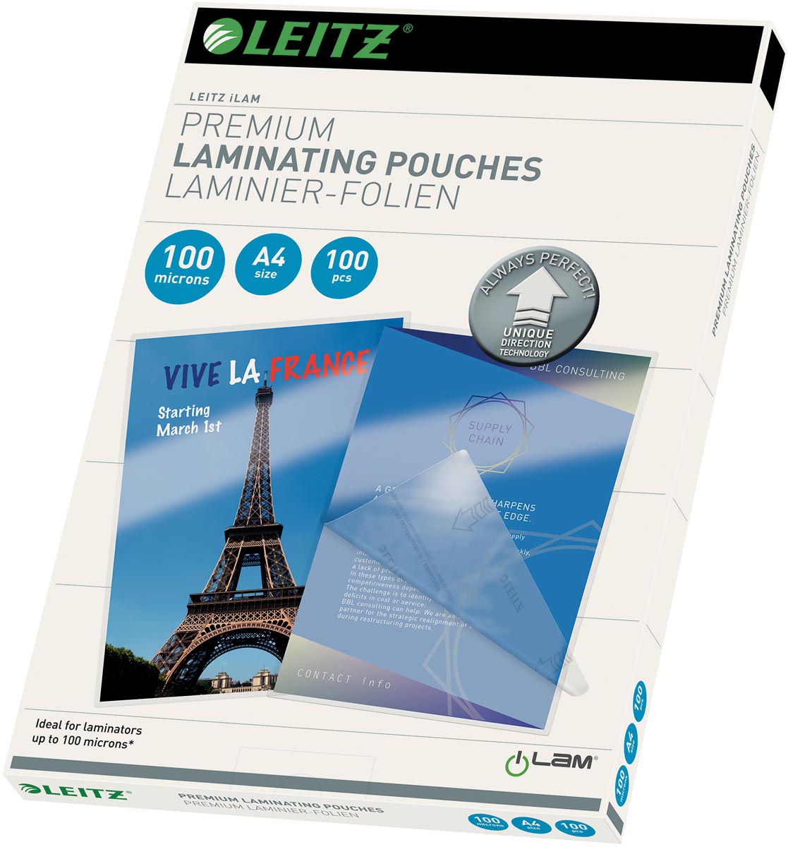 Leitz Ilam lamineerhoes ft A4, 200 micron (2 x 100 micron), pak van 100 stuks