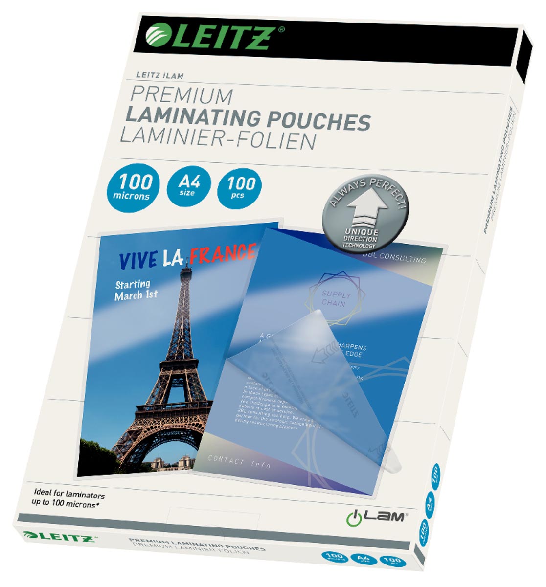 Leitz UDT lamineerhoes ft A4, 200 micron (2 x 100 micron), pak van 100 stuks afbeelding