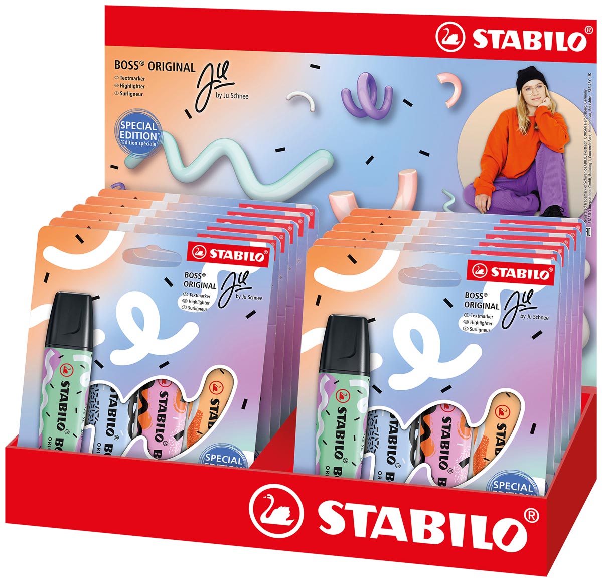 STABILO BOSS markeerstift by Ju Schnee, display van 12 stuks STABILO BOSS markeerstift by Ju Schnee, display van 12 stuks