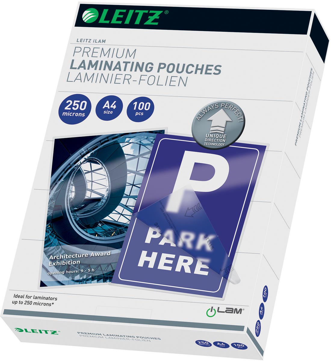 Leitz Ilam lamineerhoes ft A4, 250 micron (2 x 250 micron), pak van 100 stuks afbeelding