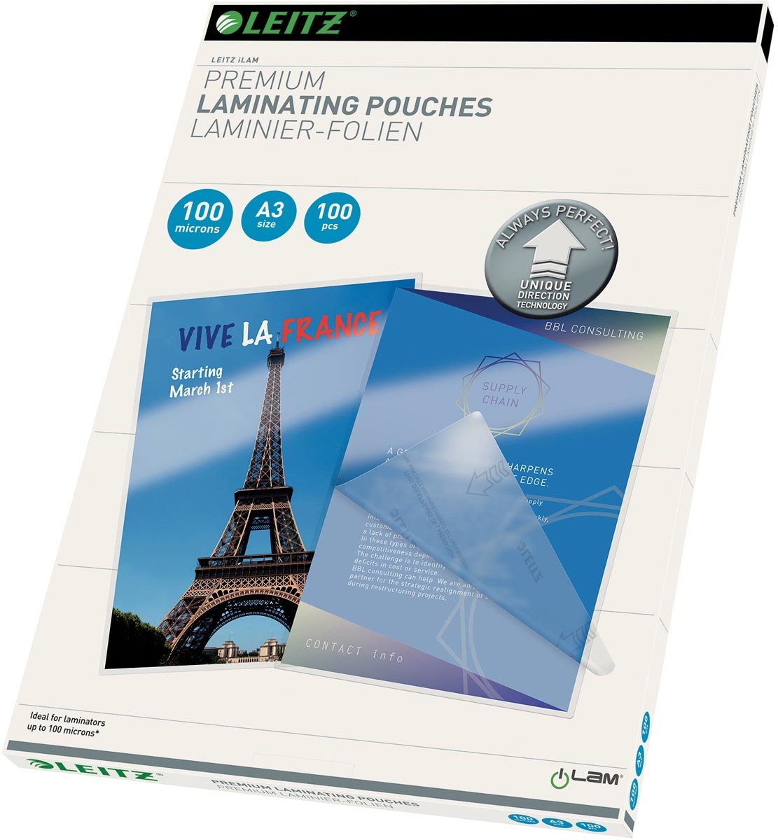 Leitz Ilam lamineerhoes ft A3, 200 micron (2 x 100 micron), pak van 100 stuks