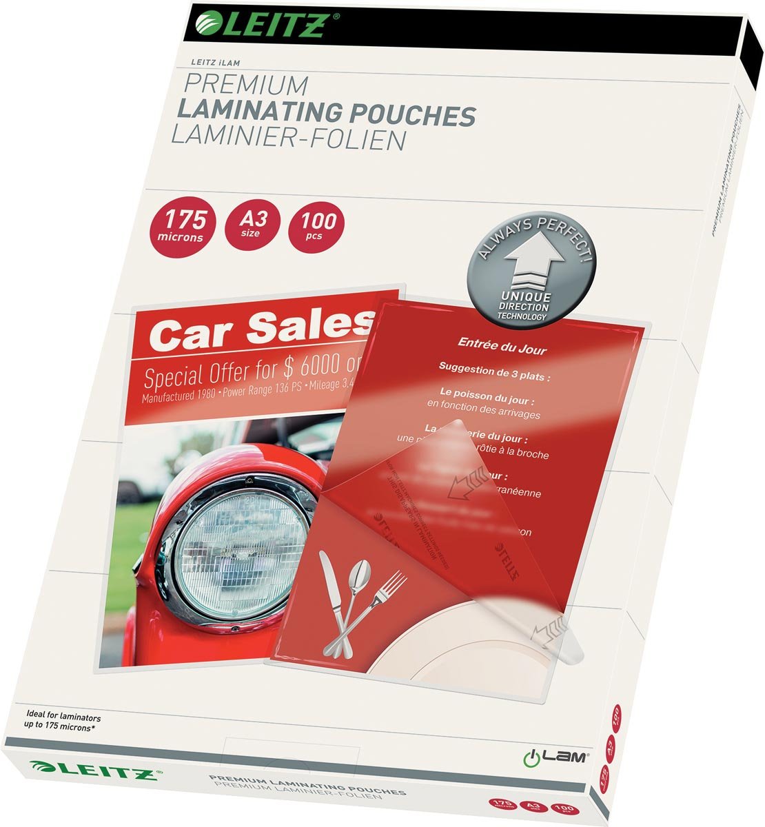 Leitz Ilam lamineerhoes ft A3, 350 micron (2 x 175 micron), pak van 100 stuks