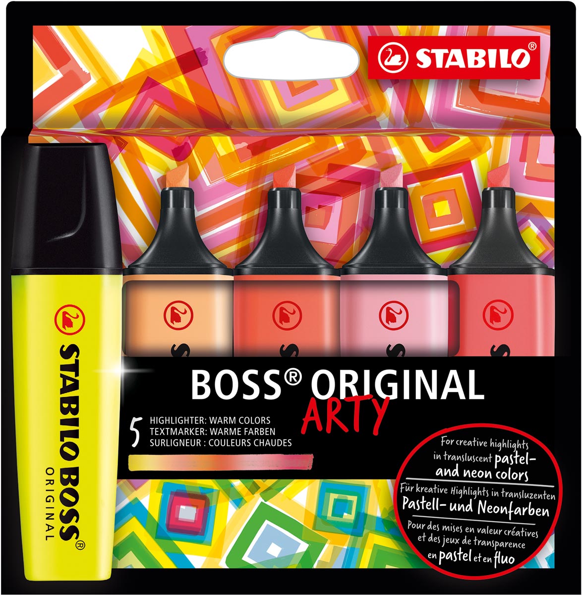 STABILO BOSS ORIGINAL markeerstift Arty, kartonnen etui van 5 stuks in geassorteerde kleuren afbeelding