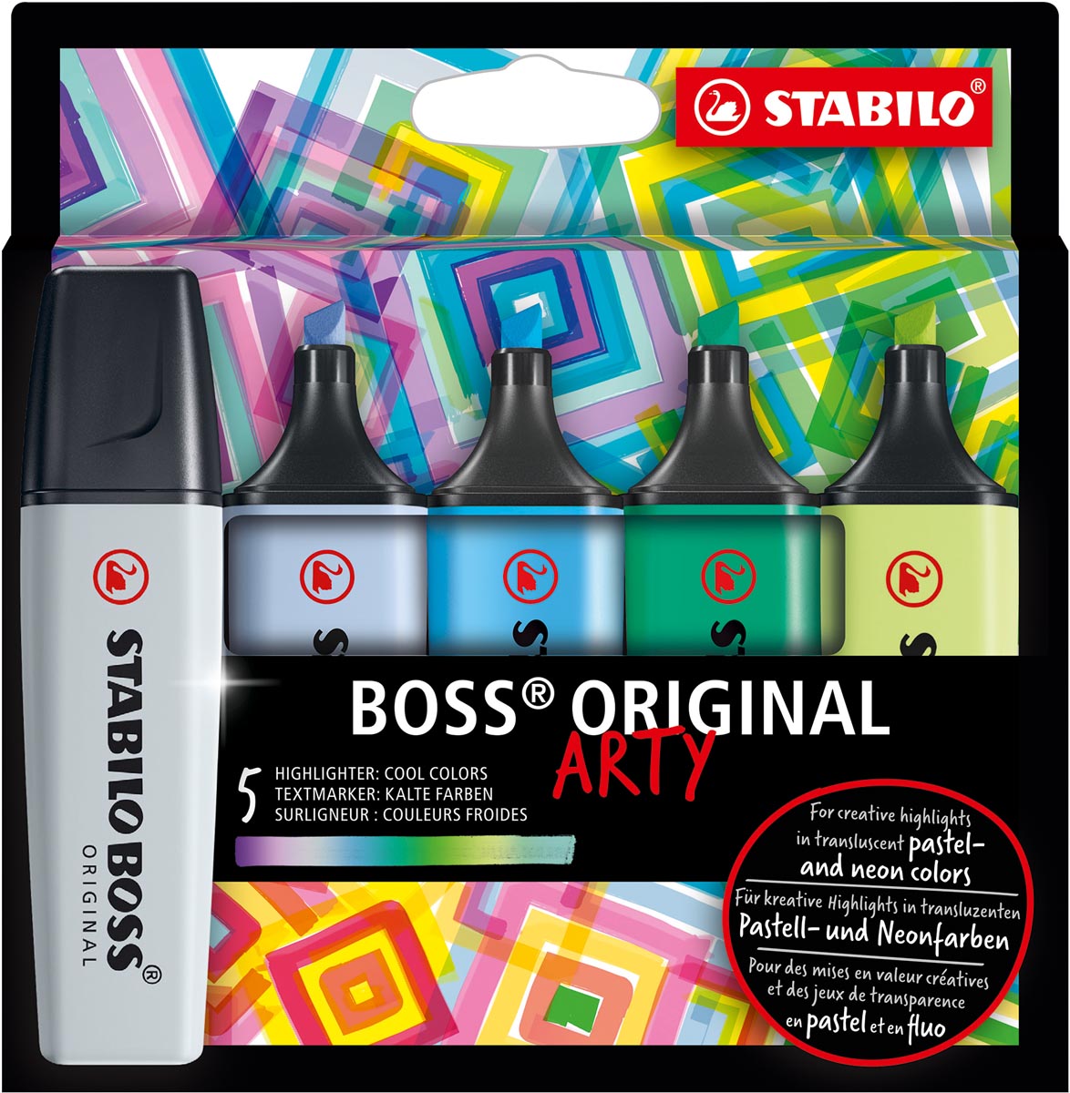 STABILO BOSS ORIGINAL markeerstift Arty, kartonnen etui van 5 stuks in geassorteerde kleuren STABILO BOSS ORIGINAL markeerstift Arty, kartonnen etui van 5 stuks in geassorteerde kleuren