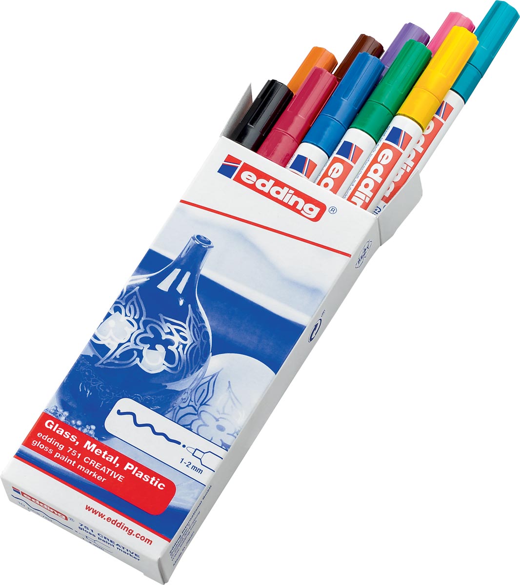 Edding glanslakmarker 751, set van 10 stuks in geassorteerde kleuren afbeelding