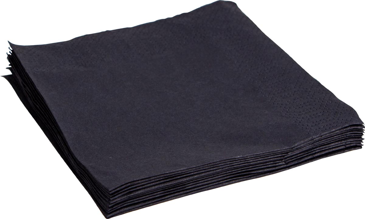 Merkloos Servetten ft 24 x 24 cm 2-laags zwart pak van 10 x 400 stuks