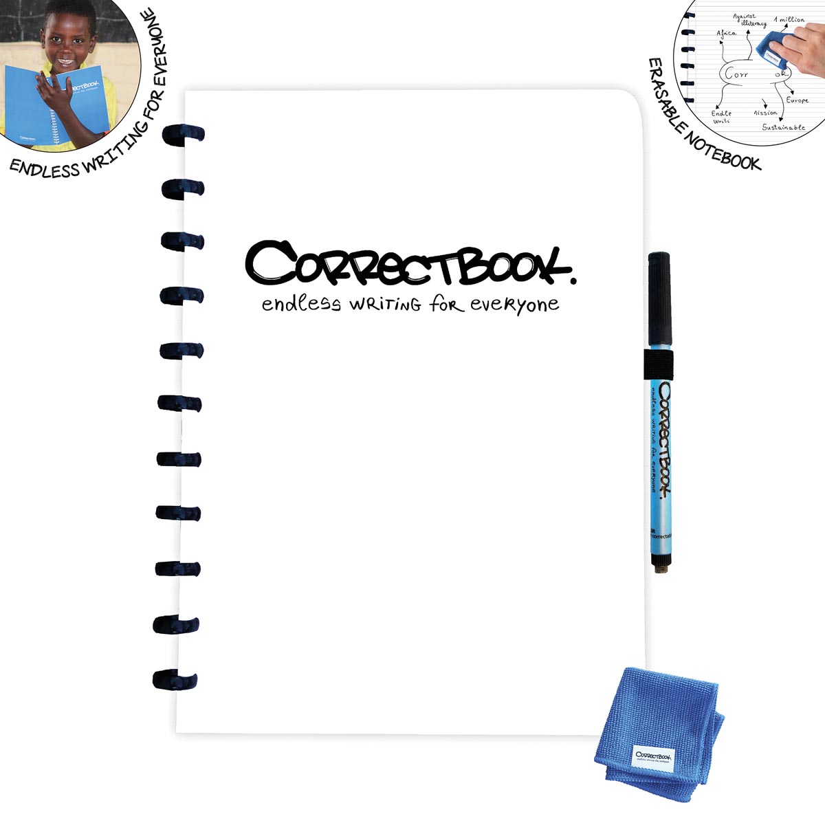 Correctbook A4 Original uitwisbaar / herbruikbaar notitieboek, gelijnd, Inspirational White (wit)