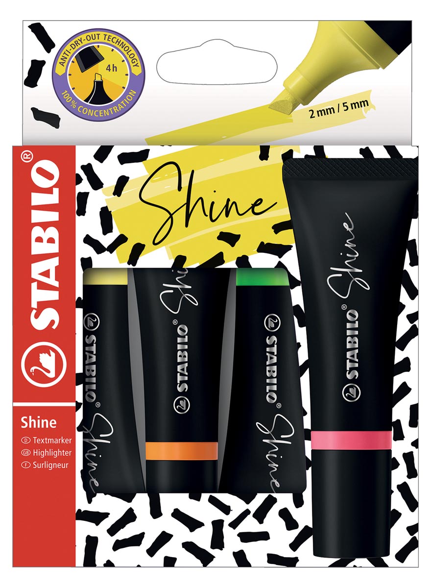 Stabilo Boss Shine markeerstift, etui met 4 stuks in geassorteerde kleuren Stabilo Boss Shine markeerstift, etui met 4 stuks in geassorteerde kleuren
