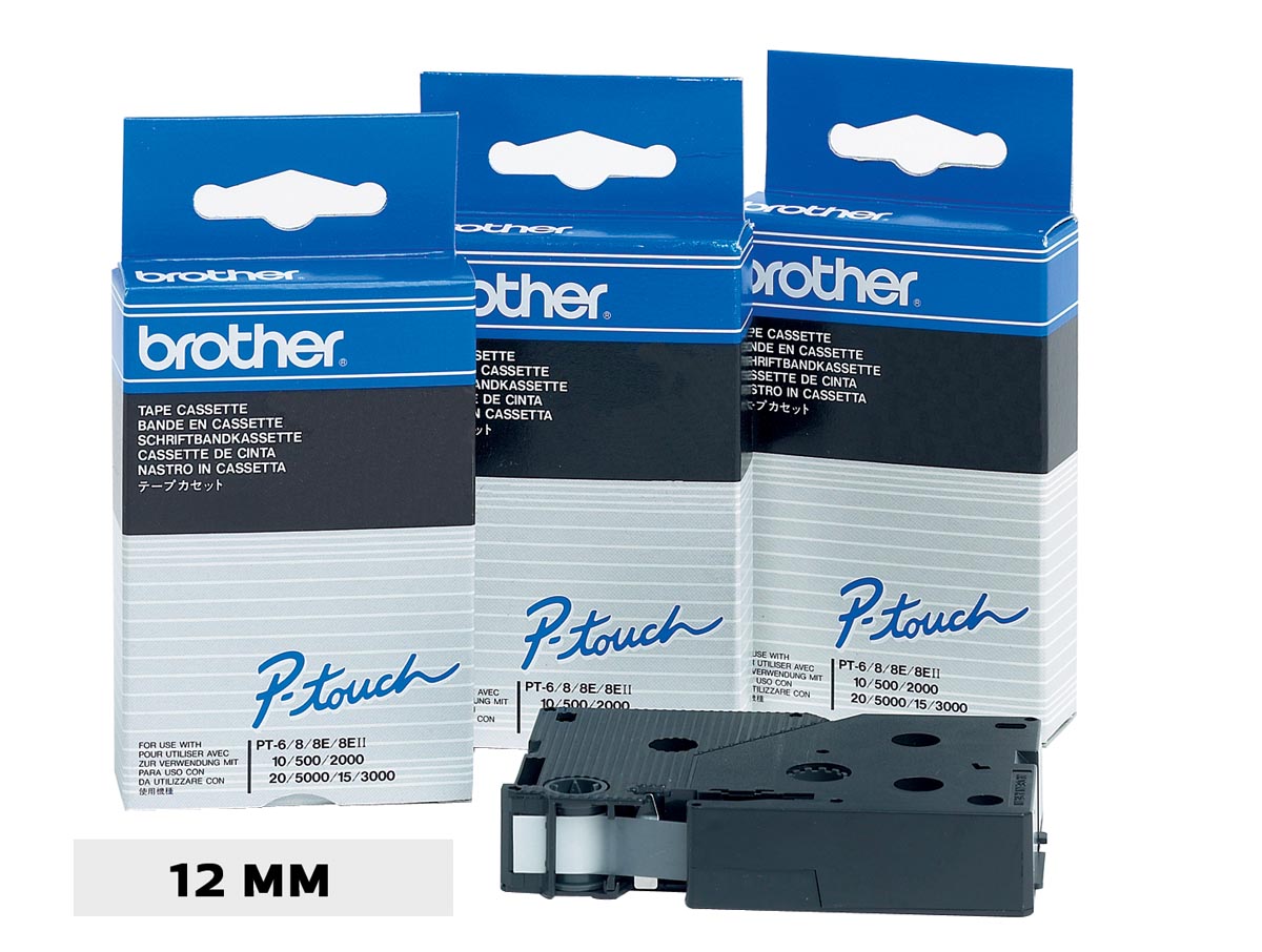 Brother TC tape voor P-Touch 12 mm, zwart op wit afbeelding