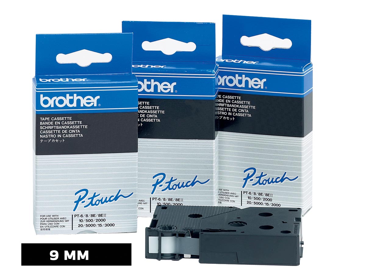 Brother TC tape voor P-Touch 9 mm, zwart op wit