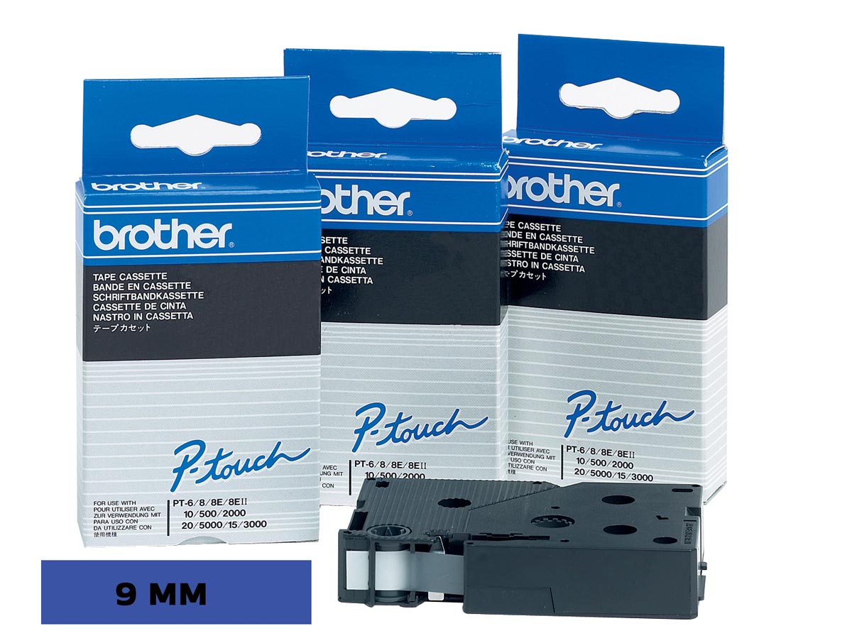 Brother TC tape voor P-Touch 9 mm, zwart op blauw