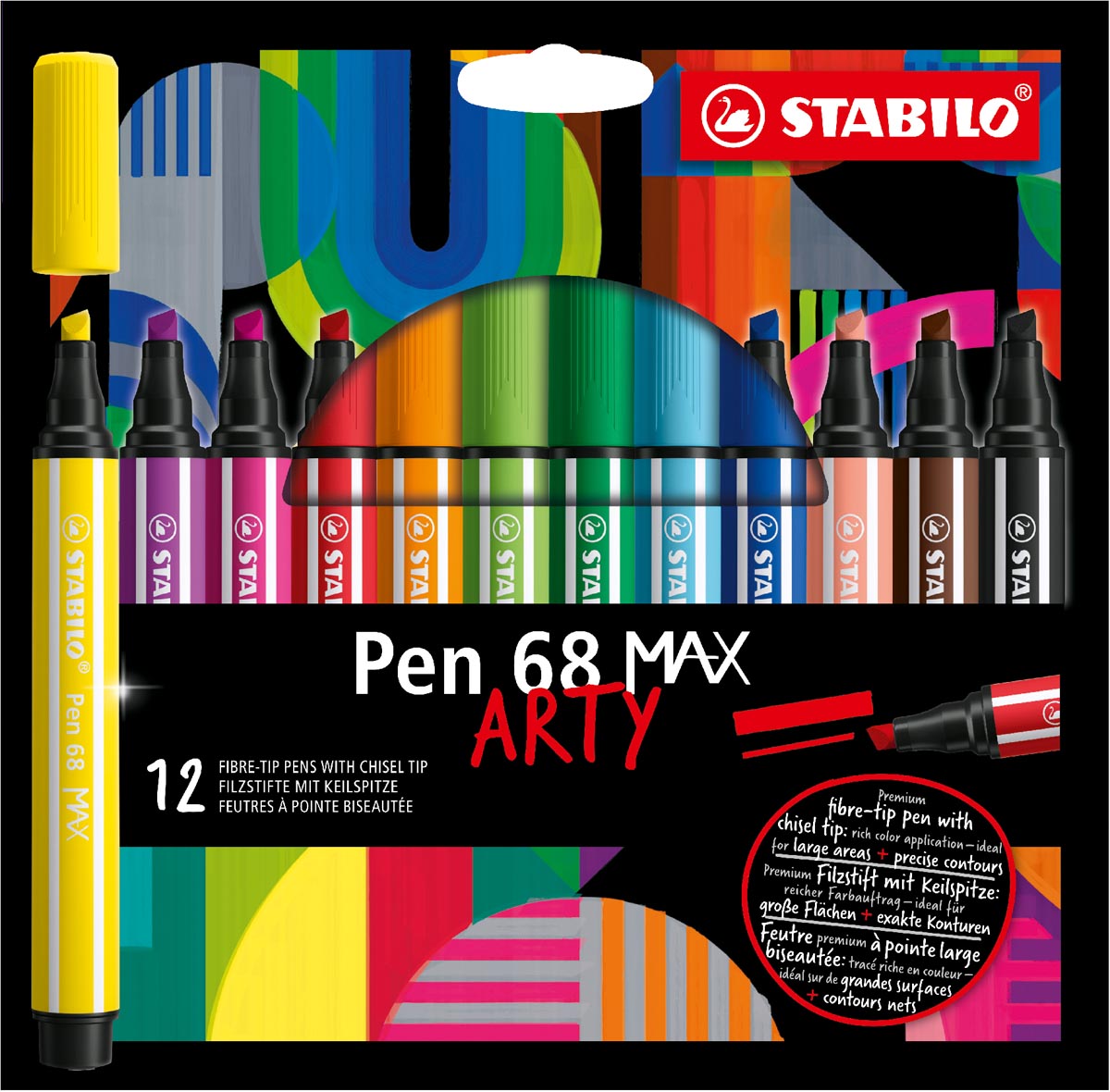 STABILO pen 68 viltstift MAX ARTY, etui van 12 stuks, assorti afbeelding
