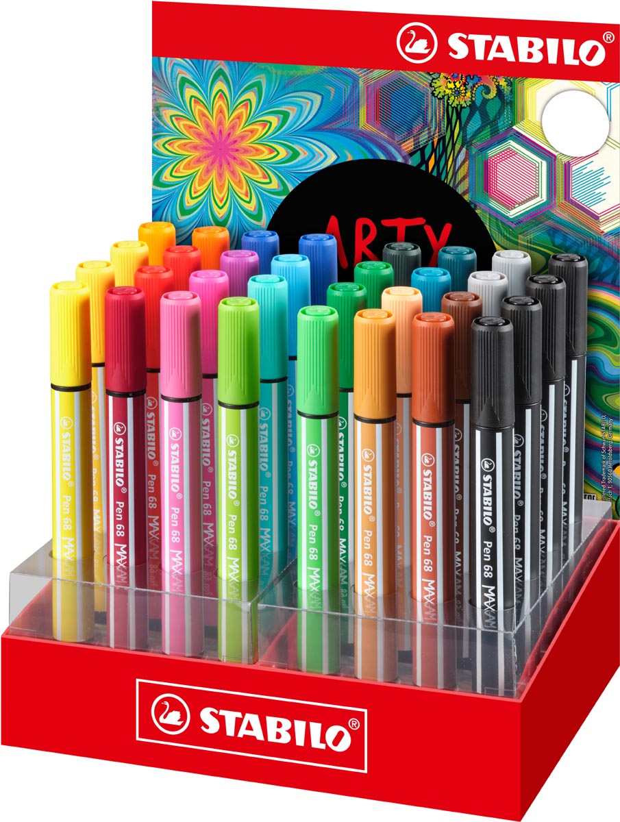 STABILO Pen 68 MAX ARTY viltstift, display van 32 stuks, geassorteerde kleuren