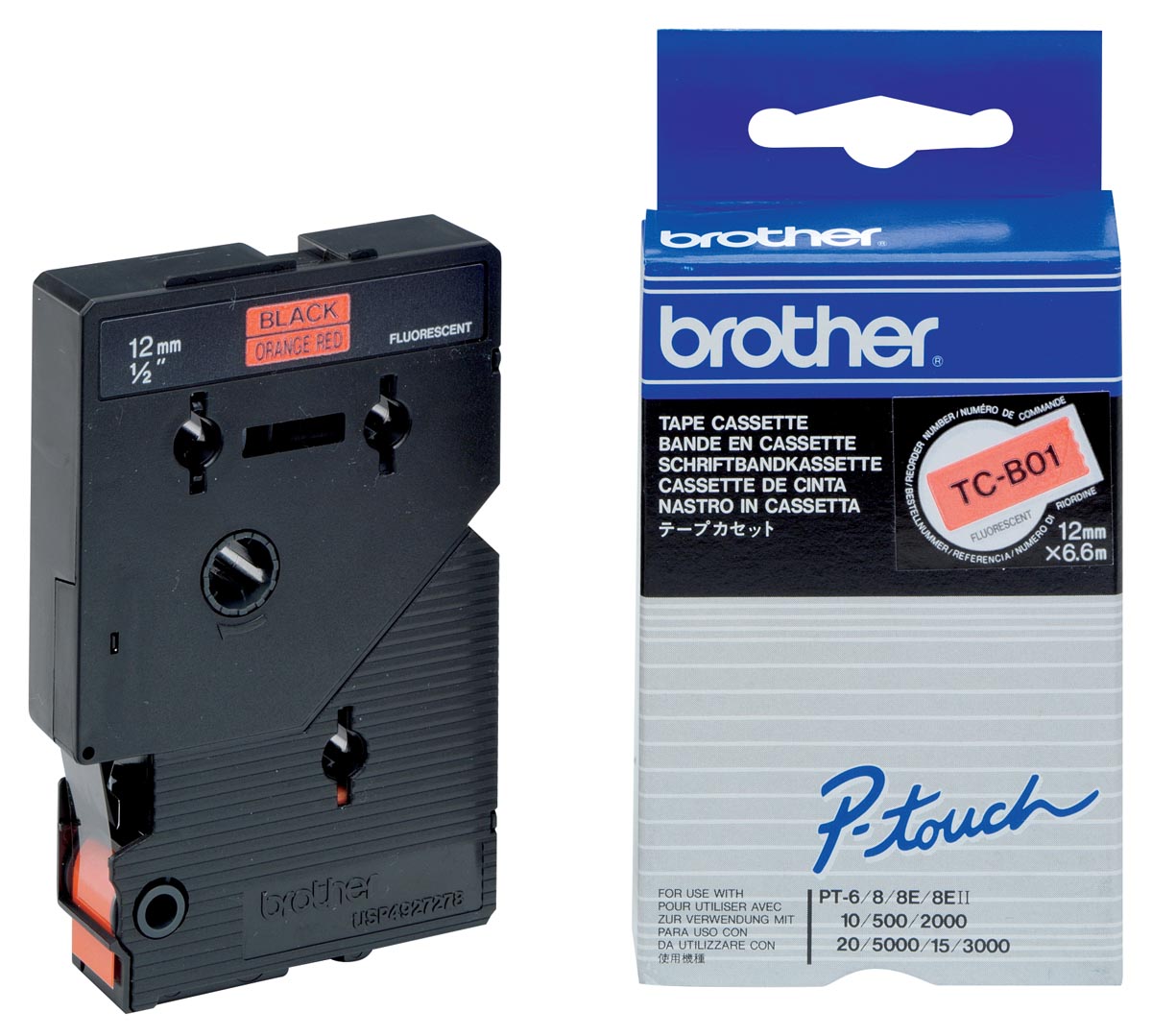 Brother tape P-Touch 12 mm, zwart op fluo oranje
