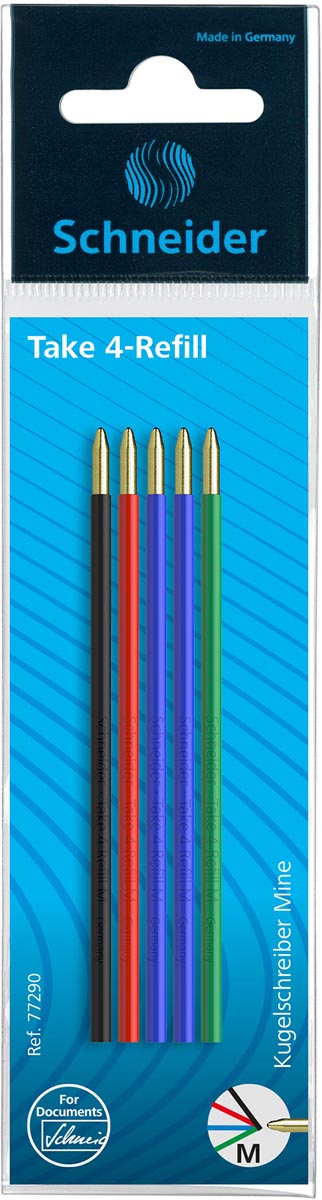 Schneider balpenvulling Take 4, geassorteerde kleuren, etui van 5 stuks afbeelding