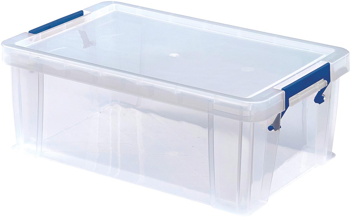 Bankers Box opbergdoos 10 liter, transparant met blauwe handvaten, set van 4 stuks verpakt in carton afbeelding