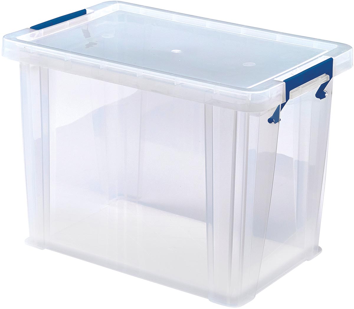 Bankers Box opbergdoos 18,5 liter, transparant met blauwe handvaten, per stuk verpakt in karton afbeelding