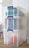 Bankers Box opbergdoos 36 liter, transparant met blauwe handvaten, set van 3 stuks verpakt in karton-1