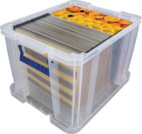 Bankers Box opbergdoos 36 liter, transparant met blauwe handvaten, set van 3 stuks verpakt in karton-2
