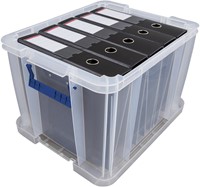 Bankers Box opbergdoos 36 liter, transparant met blauwe handvaten, set van 3 stuks verpakt in karton-3