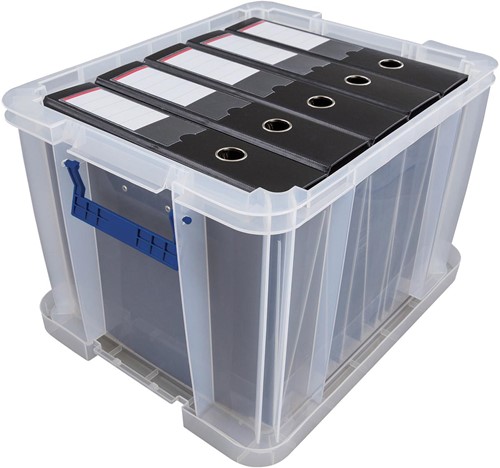 Bankers Box opbergdoos 36 liter, transparant met blauwe handvaten, set van 3 stuks verpakt in karton-3