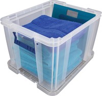 Bankers Box opbergdoos 36 liter, transparant met blauwe handvaten, set van 3 stuks verpakt in karton-2