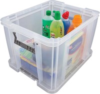 Bankers Box opbergdoos 36 liter, transparant met blauwe handvaten, set van 3 stuks verpakt in karton-3