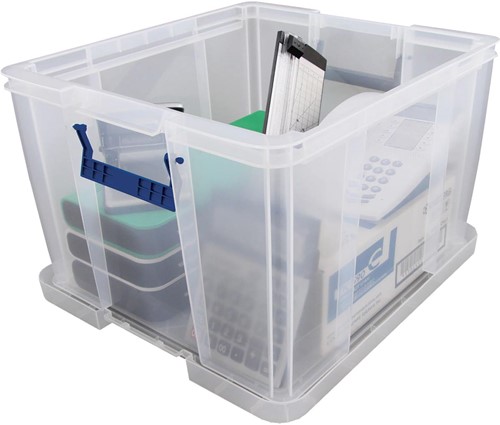 Bankers Box opbergdoos 48 liter, transparant met blauwe handvaten, per stuk verpakt in karton-2