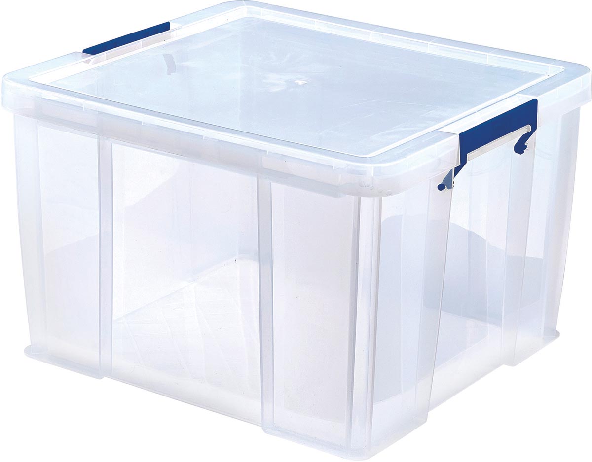 Bankers Box opbergdoos 48 liter, transparant met blauwe handvaten, per stuk verpakt in karton afbeelding