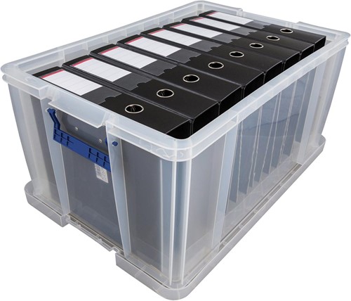Bankers Box opbergdoos 70 liter, transparant met blauwe handvaten, per stuk verpakt in karton-3