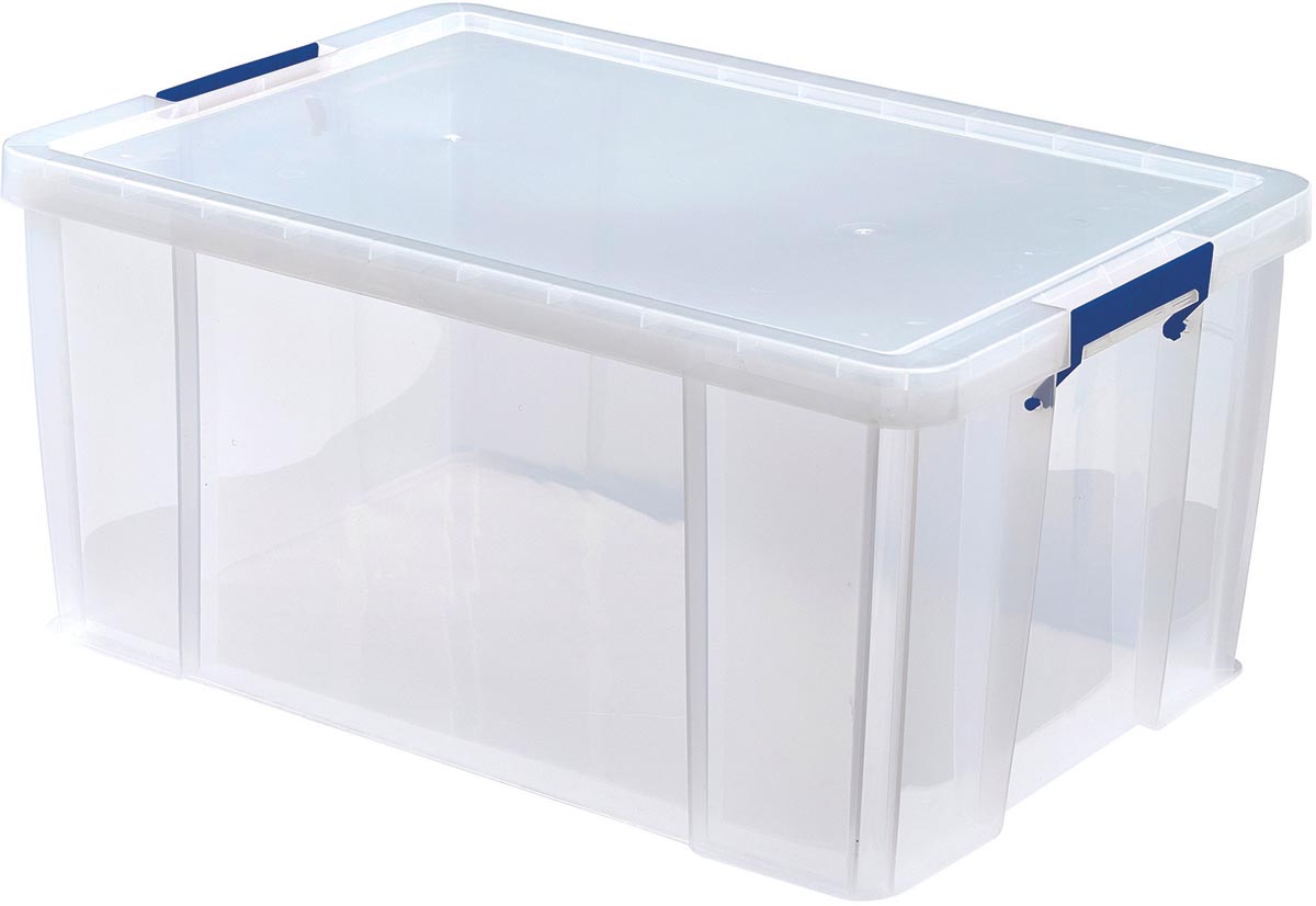 Bankers Box opbergdoos 70 liter, transparant met blauwe handvaten, per stuk verpakt in karton afbeelding