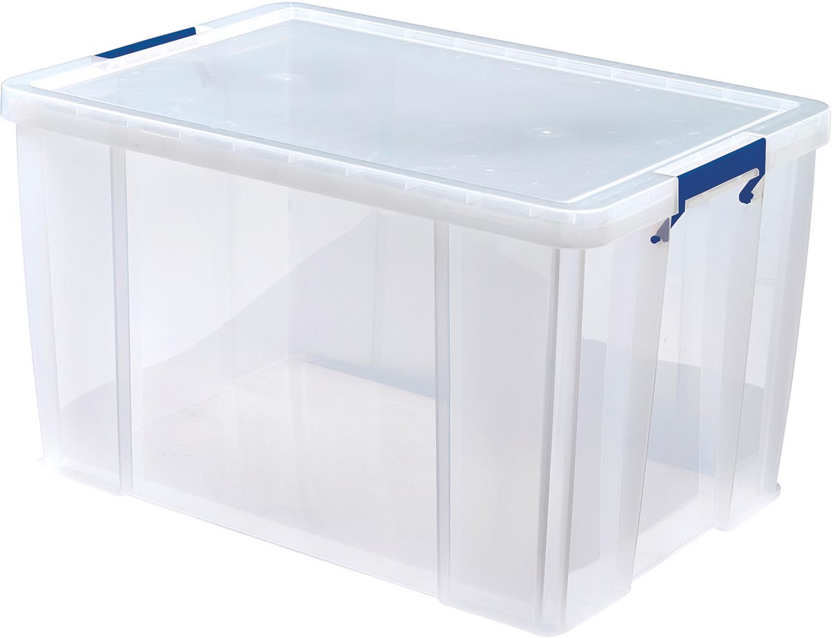 Bankers Box opbergdoos 85 liter, transparant met blauwe handvaten, per stuk verpakt in karton afbeelding