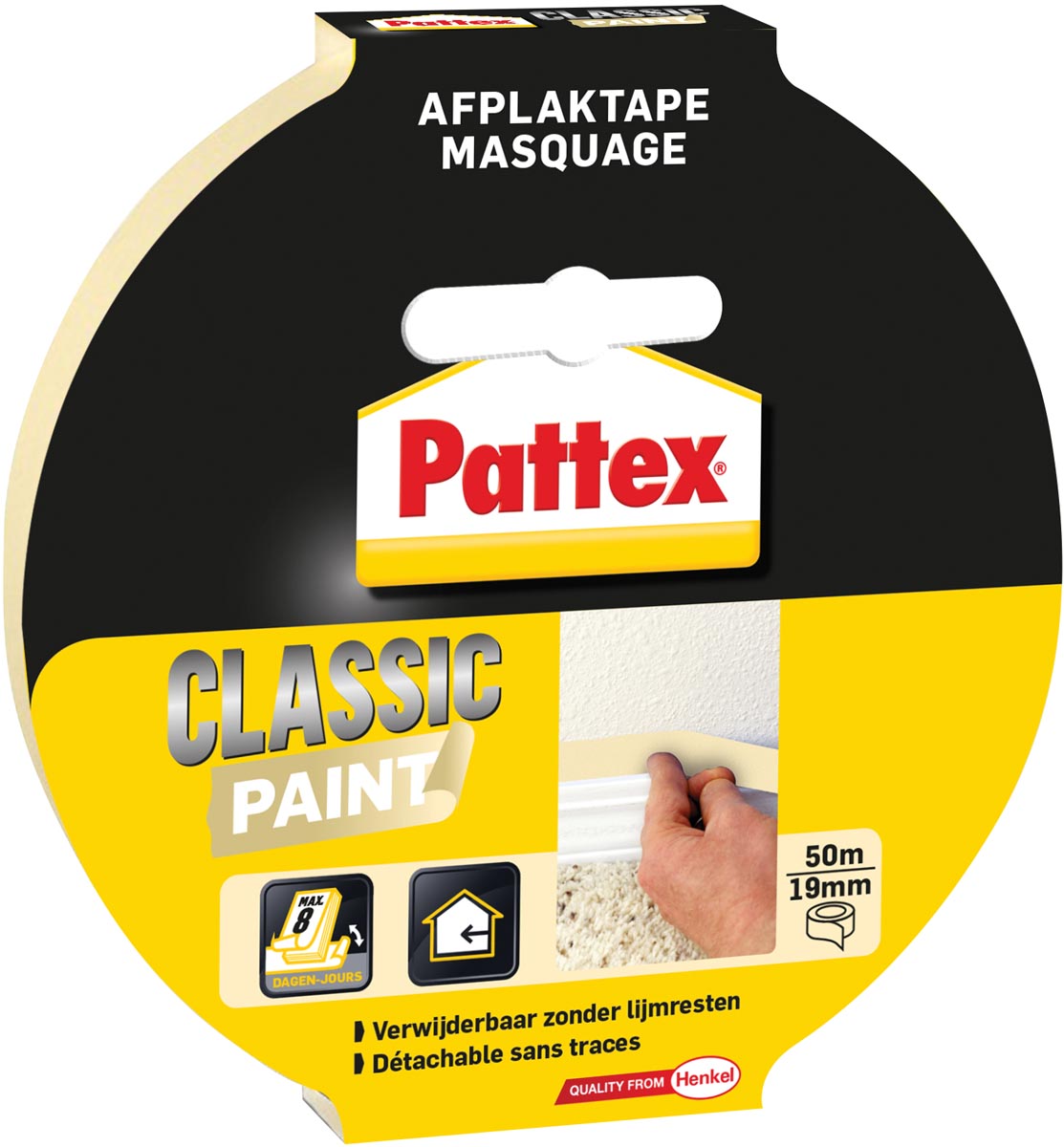 Pattex classic afplaktape, lengte 50 m, breedte 19 mm