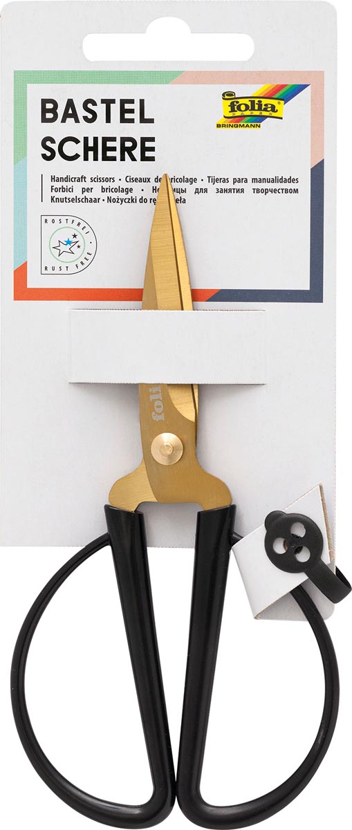 Folia knutselschaar, ft 14,5 cm, scherpe punt, RVS, zwart, blister van 1 stuk