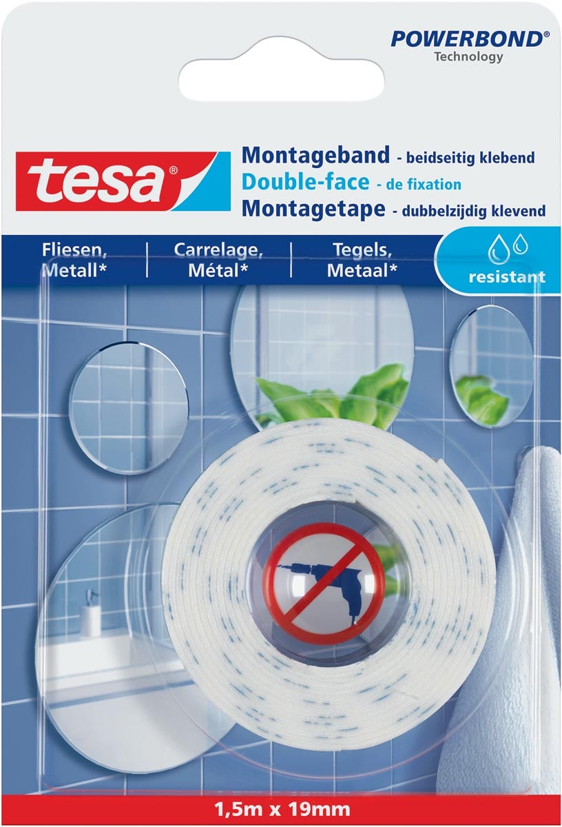 Tesa Powerbond montagetape Waterproof, 19 mm x 1,5 m afbeelding