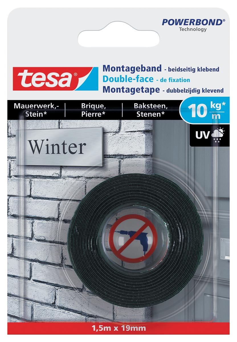 Tesa Powerbond montagetape Baksteen, 19 mm x 1,5 m