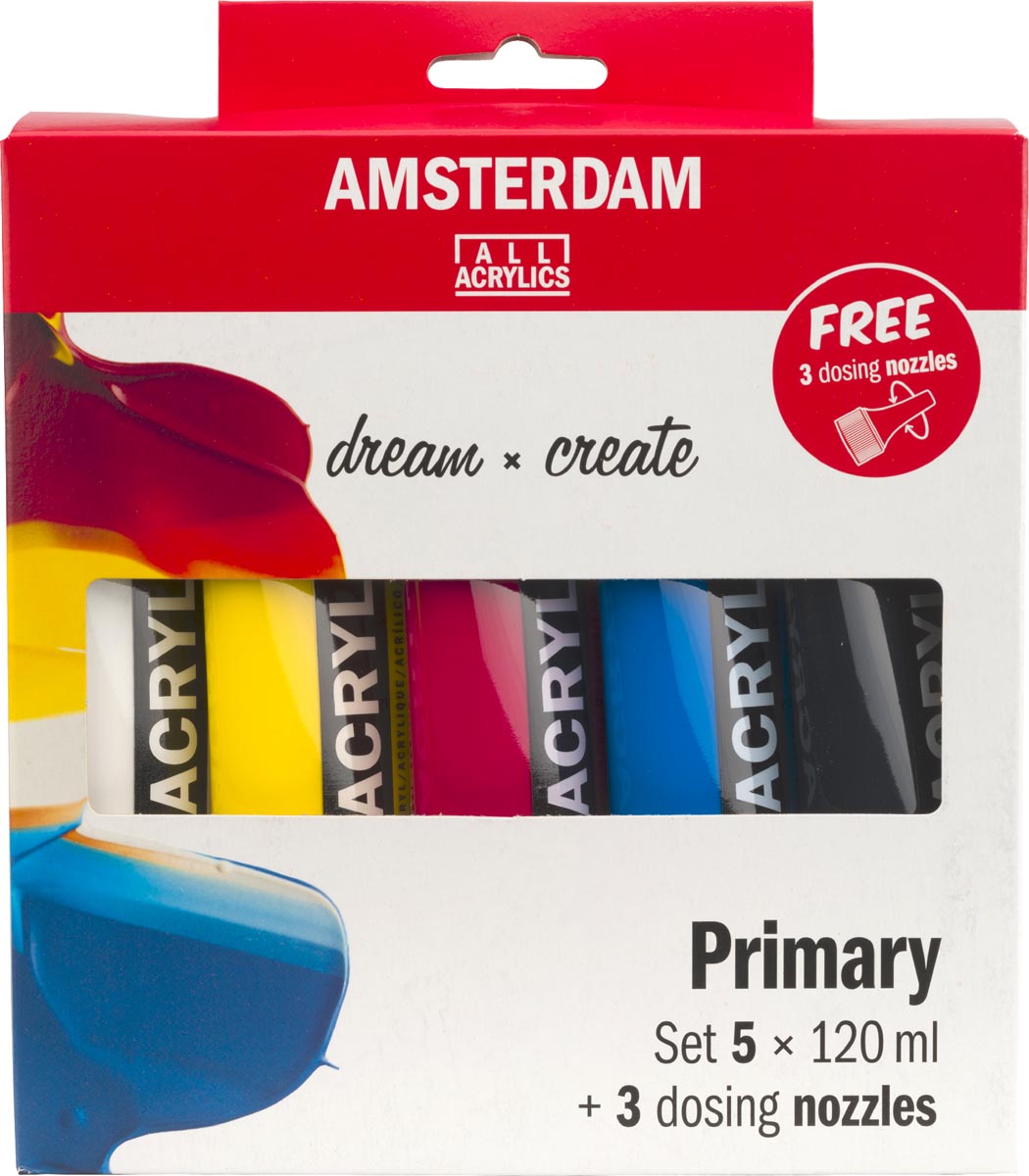 Amsterdam acrylverf primair 120 ml, 5 tubes + 3 tuiten afbeelding