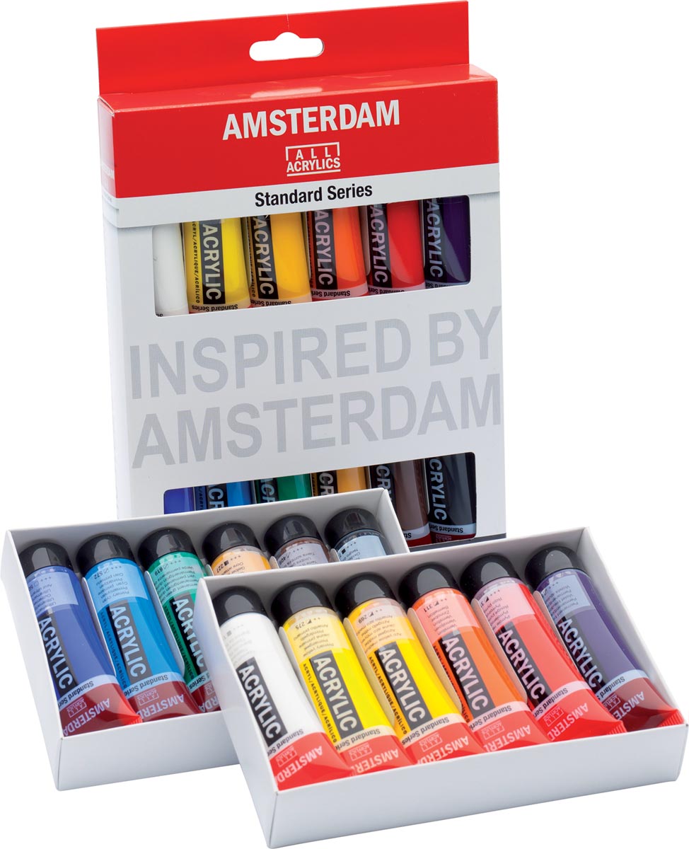 Afbeelding van Amsterdam acrylverf tube van 20 ml, etui van 12 stuks in geassorteerde kleuren