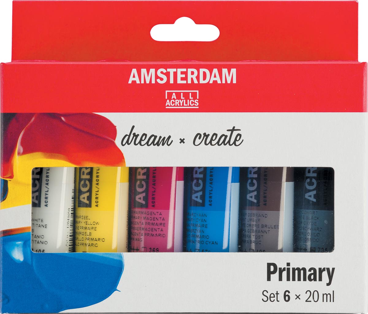 Amsterdam acrylverf tube van 20 ml, etui van 6 stuks, primair Amsterdam acrylverf tube van 20 ml, etui van 6 stuks, primair