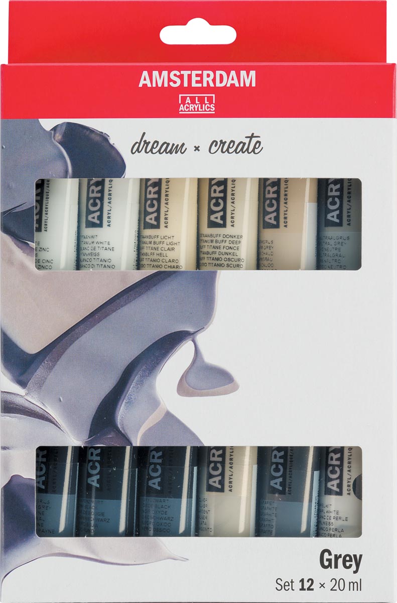 Amsterdam acrylverf tube van 20 ml, etui van 12 stuks, grijs Amsterdam acrylverf tube van 20 ml, etui van 12 stuks, grijs