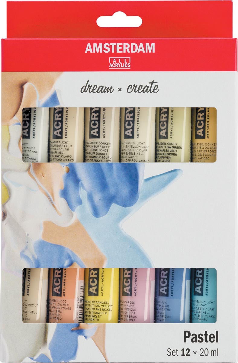 Amsterdam acrylverf tube van 20 ml, etui van 12 stuks, pastel Amsterdam acrylverf tube van 20 ml, etui van 12 stuks, pastel