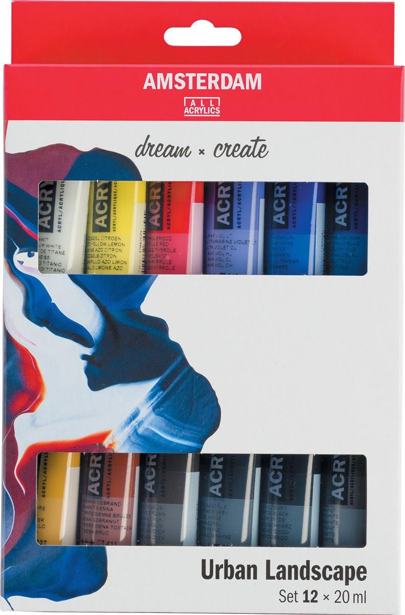 Amsterdam acrylverf tube van 20 ml, etui van 12 stuks, stedelijk landschap Amsterdam acrylverf tube van 20 ml, etui van 12 stuks, stedelijk landschap