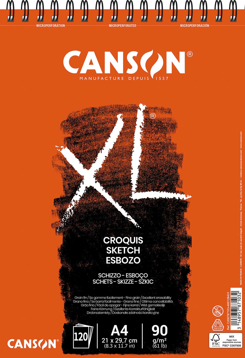 Canson schetsboek XL, 90 g/m², ft A4, 120 vel