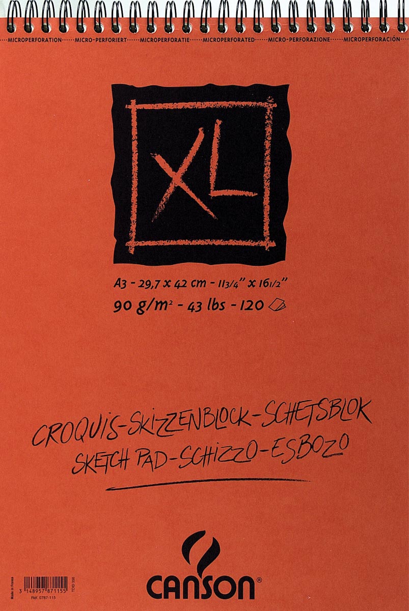 Canson schetsblok XL ft 29,7 x 42 cm (A3), blok van 120 blad